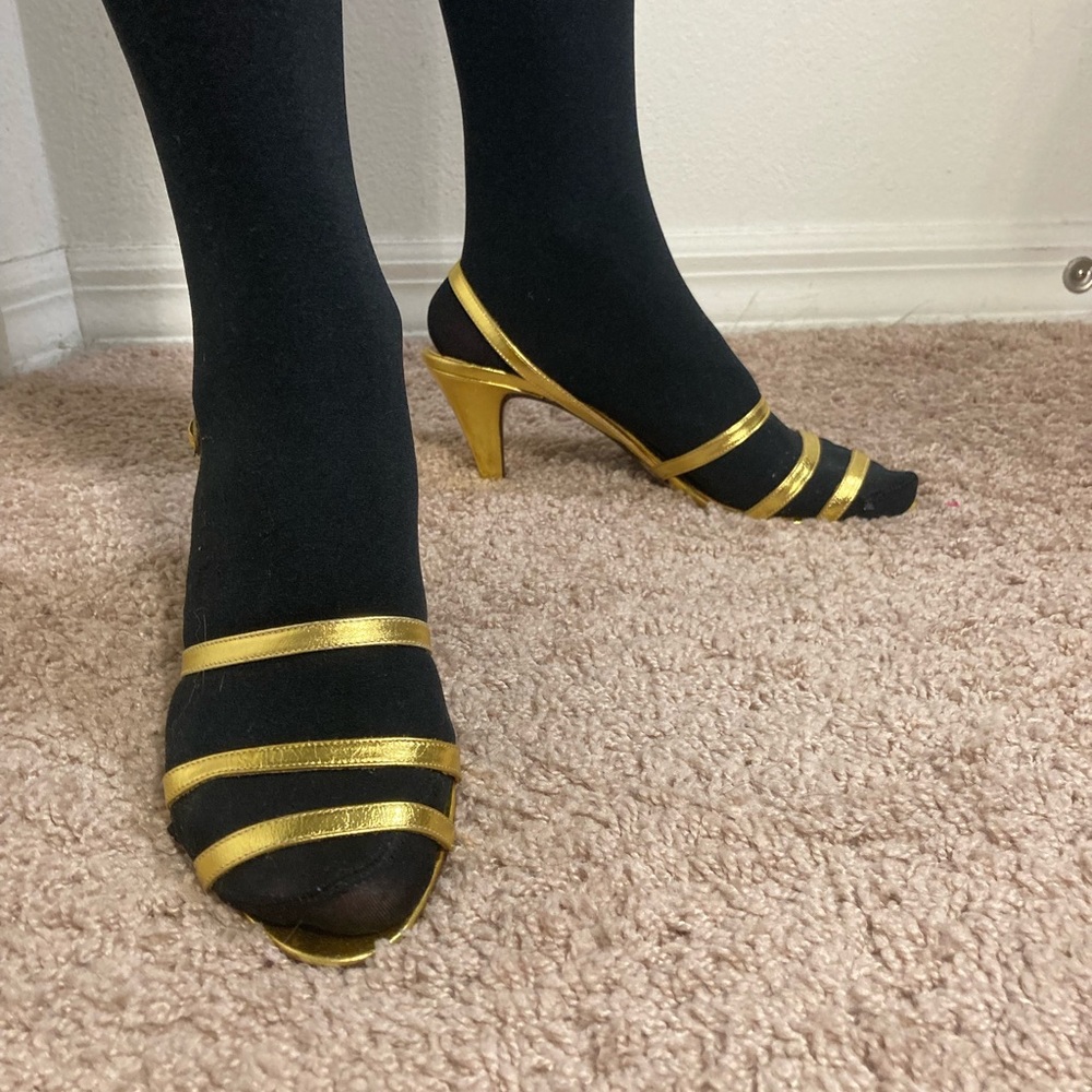 Ralph Lauren gold sandal heels